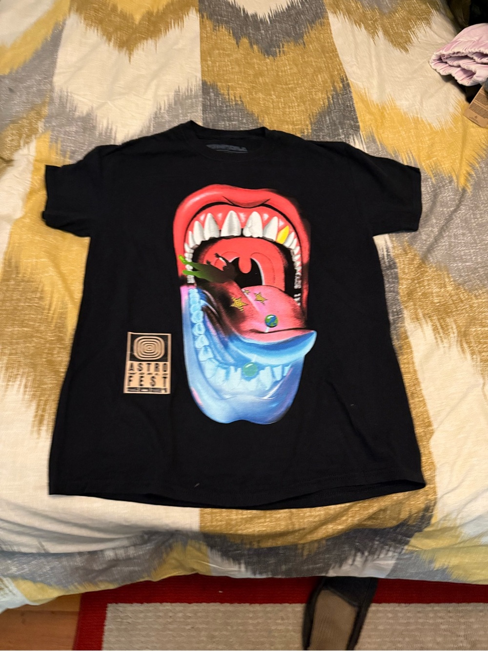 Travis Scott Astroworld Black Tee with Multicolor Mouth Graphic